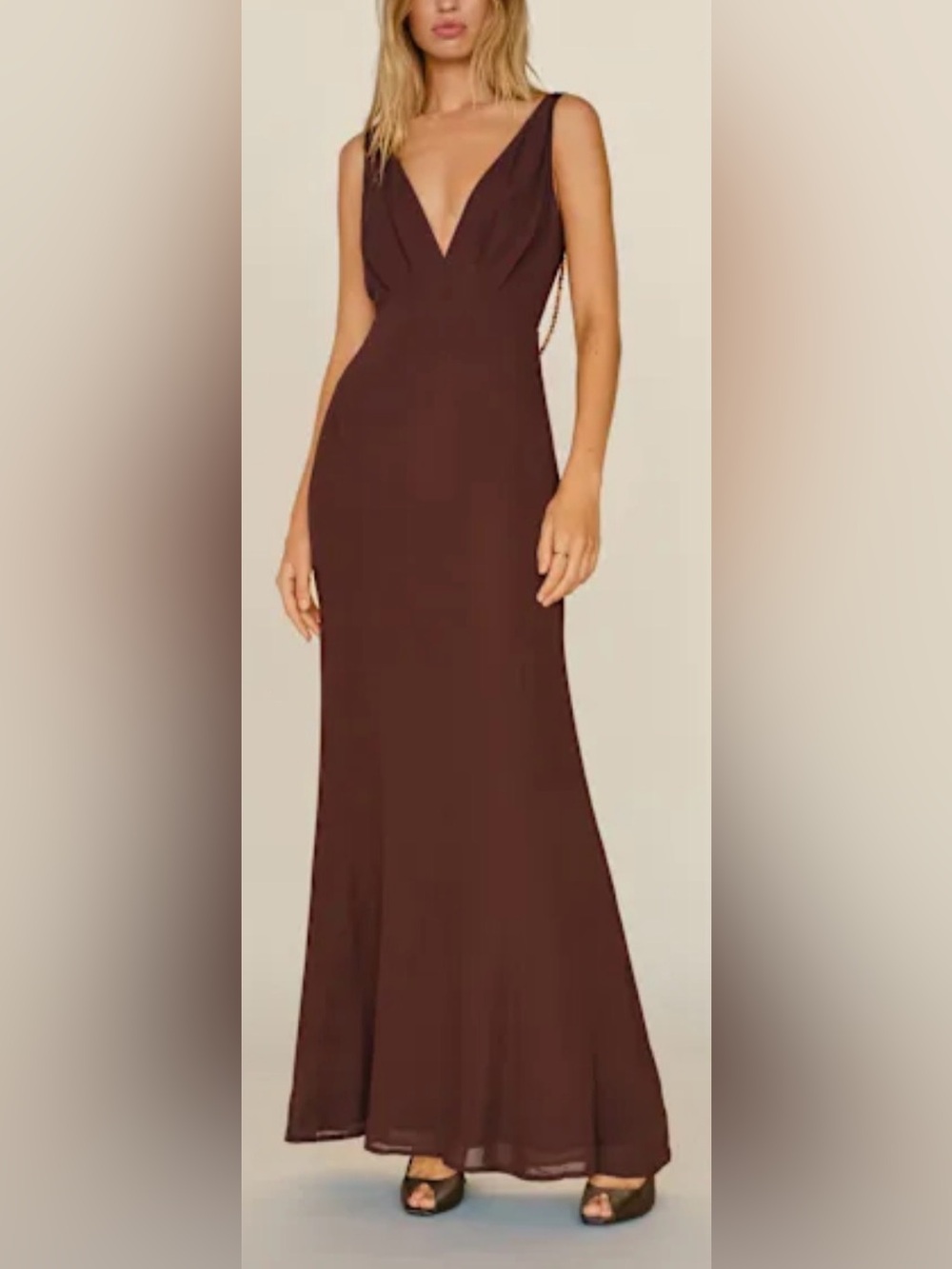 NEW Reformation plus Camille Rowe Hugo low back Mahogany gown sz 0 - Picture 2 of 10